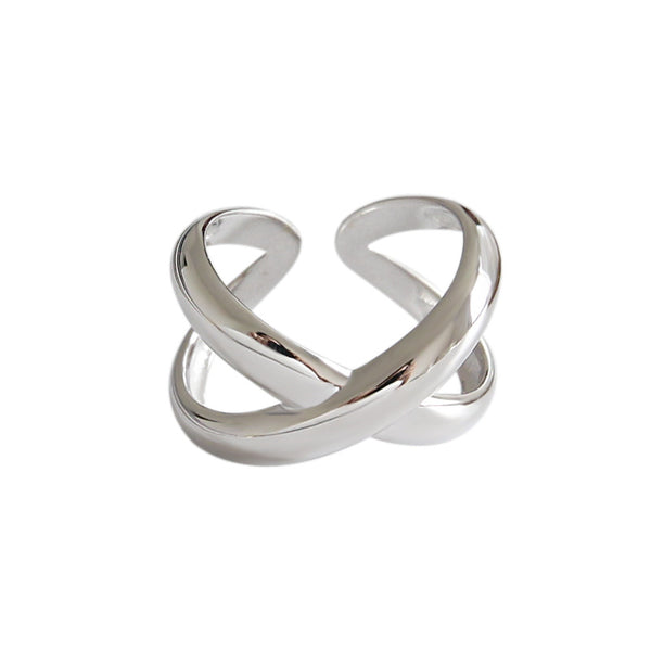 LOVCIA Simple X Cross 925 Sterling Silver Adjustable Ring