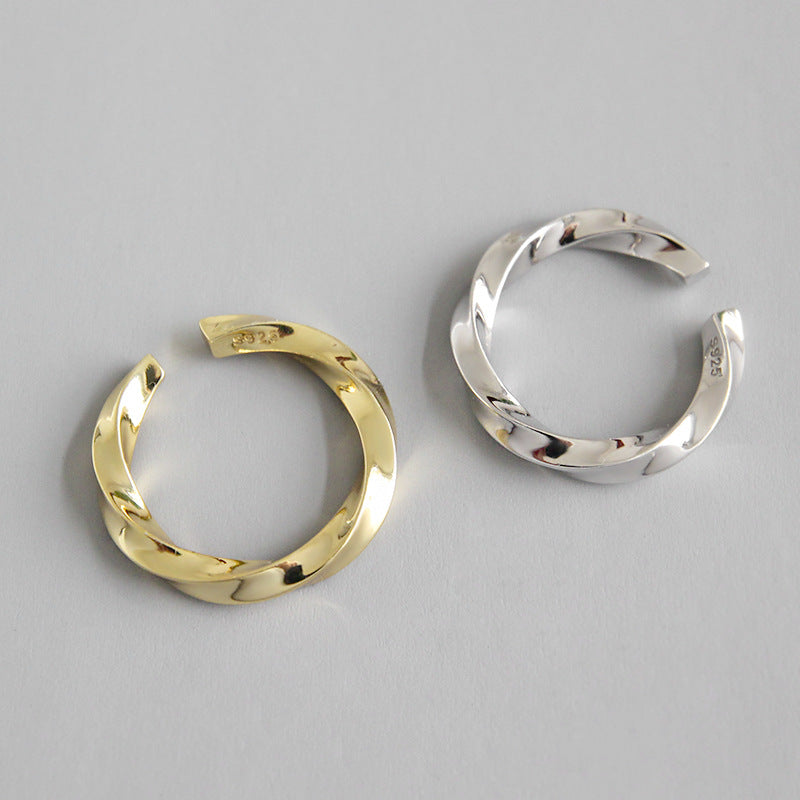 Lovcia Simple Twisted 925 Sterling Silver Adjustable Ring-Rings-Yellow Gold-