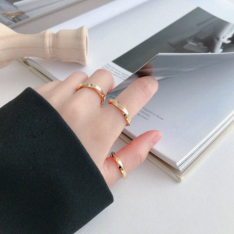 Lovcia Simple Twisted 925 Sterling Silver Adjustable Ring-Rings-Yellow Gold-