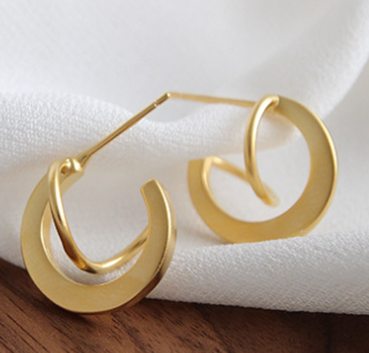 LOVCIA 16mm Matte Irregular Semicircle Stud Earrings Gold