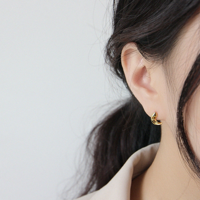 Lovcia Crescent Moon Stud Earrings Gold Plated 10.3mm-Earrings-Yellow Gold-