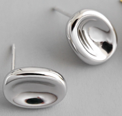 Lovcia Simple Geometry Ellipse Stud Earrings 11.5mm Gold-Earrings-Silver-