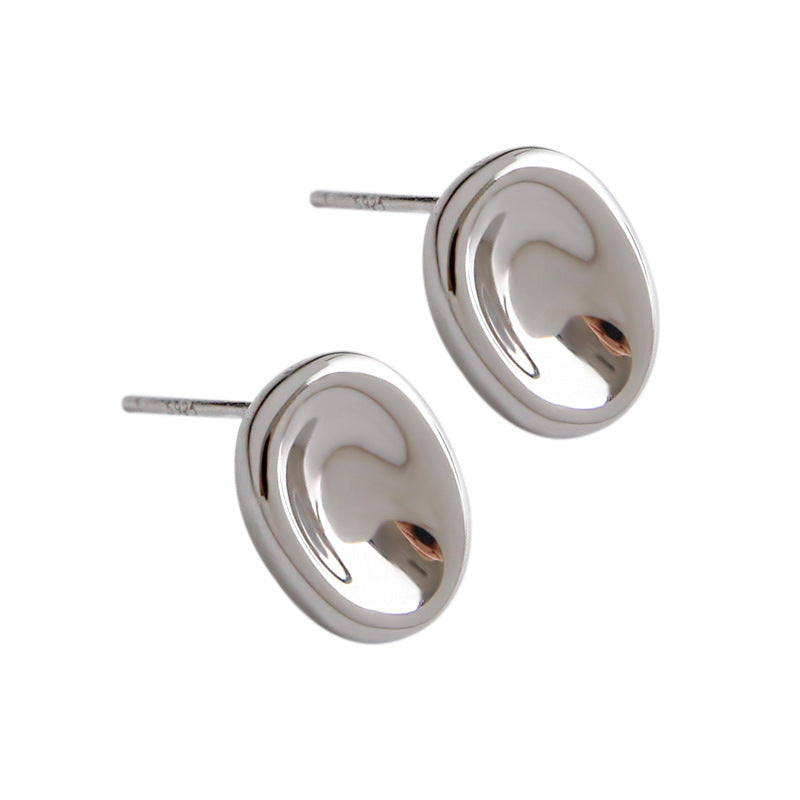 Lovcia Simple Geometry Ellipse Stud Earrings 11.5mm Gold-Earrings-Yellow Gold-
