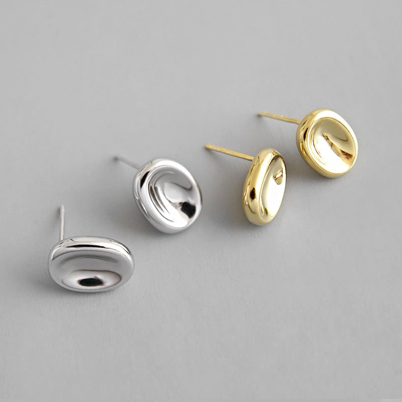 Lovcia Simple Geometry Ellipse Stud Earrings 11.5mm Gold-Earrings-Yellow Gold-