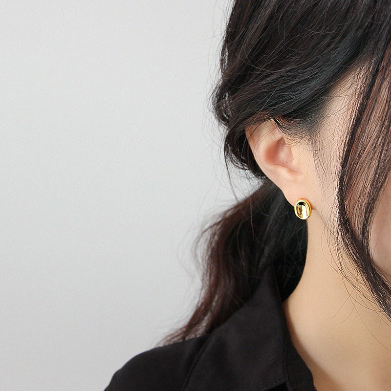Lovcia Simple Geometry Ellipse Stud Earrings 11.5mm Gold-Earrings-Yellow Gold-