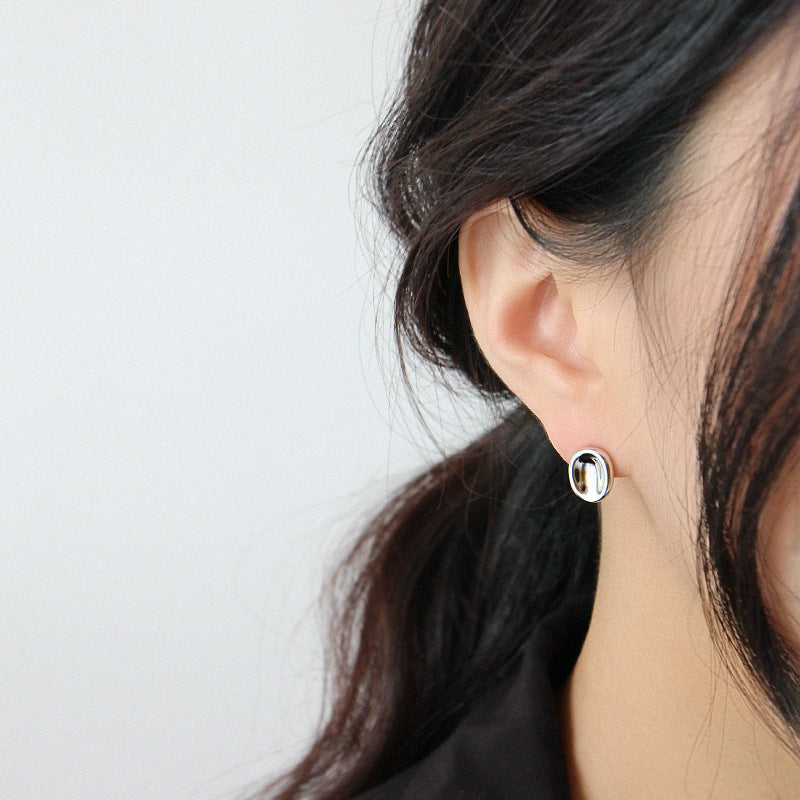 Lovcia Simple Geometry Ellipse Stud Earrings 11.5mm Gold-Earrings-Yellow Gold-