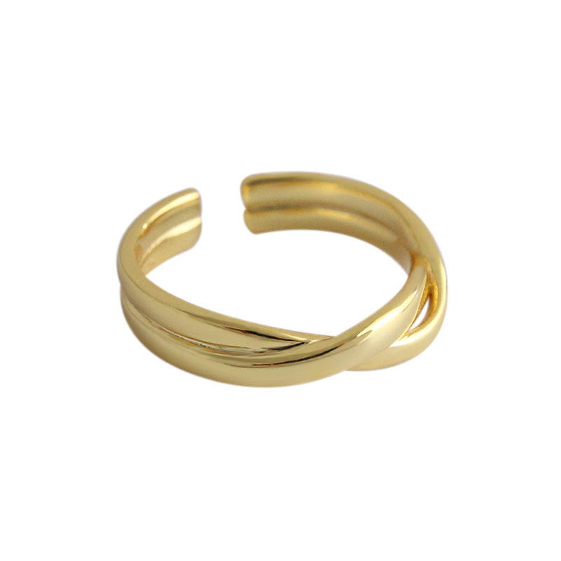 Lovcia Cross Twisted 925 Silver Ring Gold Plated Adjustable-Rings-Yellow Gold-