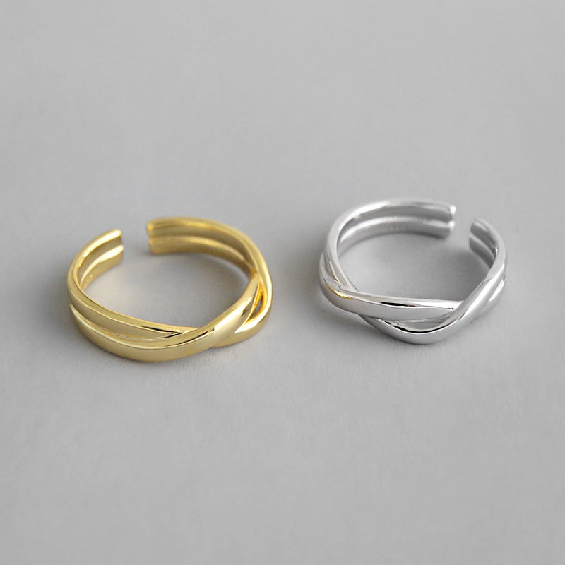 Lovcia Cross Twisted 925 Silver Ring Gold Plated Adjustable-Rings-Yellow Gold-