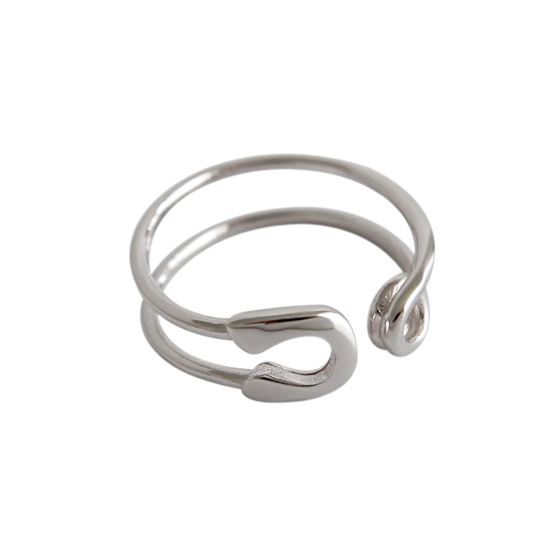 LOVCIA Minimalistic Safety Pin Style Sterling Silver Adjustable Ring