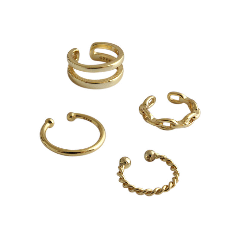 Lovcia Nonpierced Gold Hollow Twisted Chain Earring 925-Earrings-Dc14 Yellow Gold & Smooth Surface-