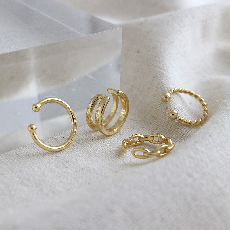 Lovcia Nonpierced Gold Hollow Twisted Chain Earring 925-Earrings-Dc14 Yellow Gold & Smooth Surface-