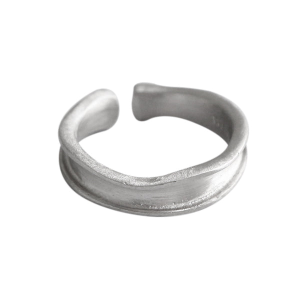 LOVCIA 925 Silver Adjustable Ring with Irregular Concave Style