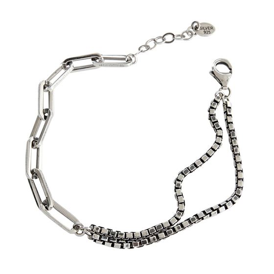 LOVCIA 925 Silver Double Layer Hollow Chain Bracelet
