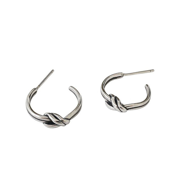 LOVCIA Vintage Knot Circle Stud Earrings 925 Silver