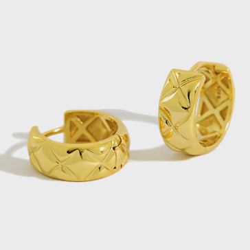Lovcia Gold Tone Rhombus Pattern Huggie Hoop Earrings 11mm