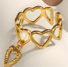 Lovcia Gold Plated Hollow Hearts Adjustable Open Size Ring-Rings-Yellow Gold-