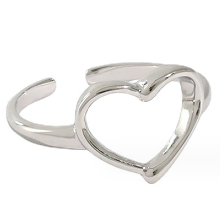 Lovcia Anniversary Hollow Heart Ring Gold Plated Adjustable-Rings-Rhodium-