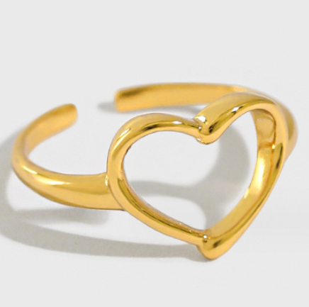 Lovcia Anniversary Hollow Heart Ring Gold Plated Adjustable-Rings-Yellow Gold-