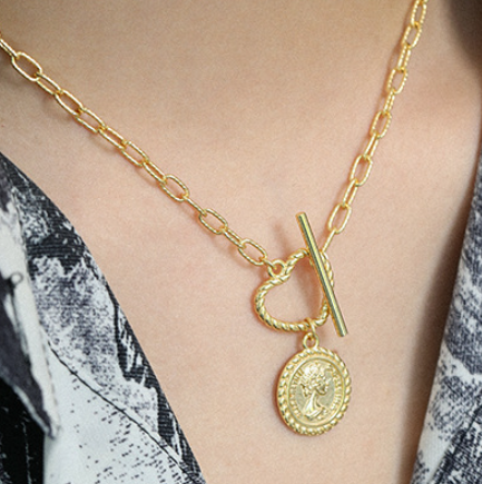 LOVCIA 18K Gold Plated 925 Necklace Coin Pendant 15.6mm