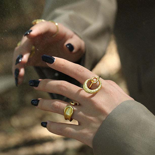 Lovcia Gold Tone Hollow Heart 925 Sterling Adjustable Ring-Rings-Yellow Gold-