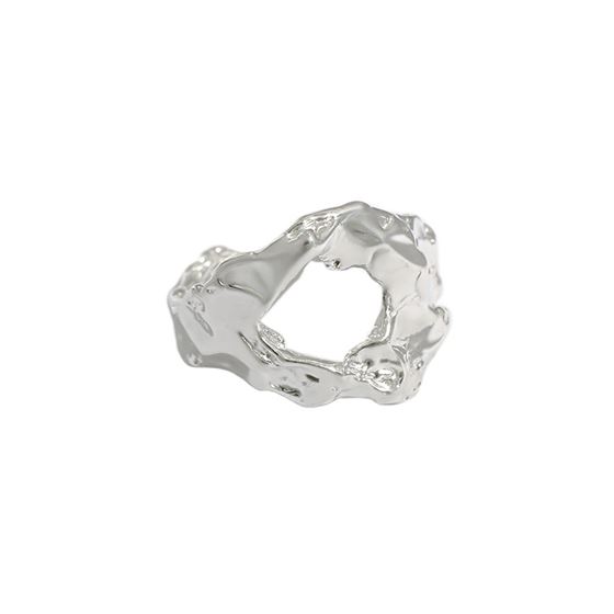 LOVCIA 925 Silver Adjustable Ring Irregular Lava 16.9mm