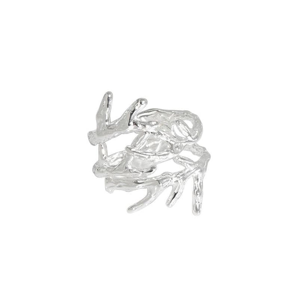 LOVCIA 925 Sterling Silver Adjustable Ring Cross Branch