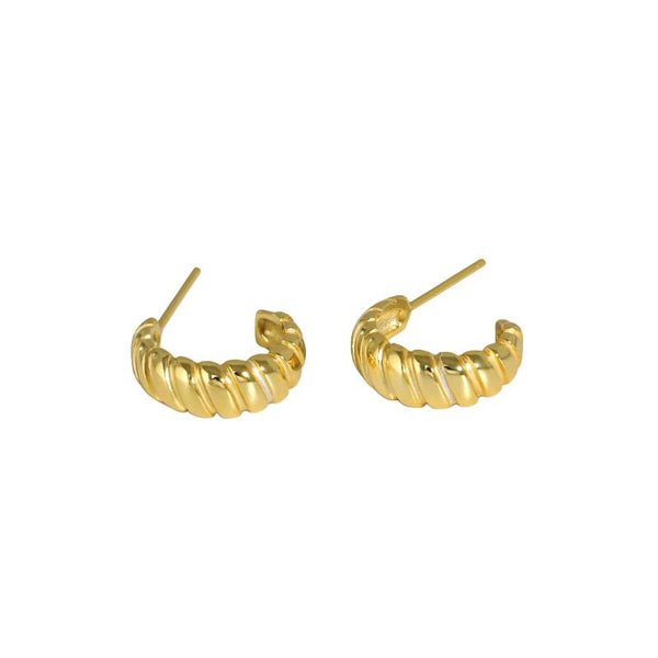 LOVCIA Gold Plated 925 Silver C Shape 10.8mm Stud Earrings