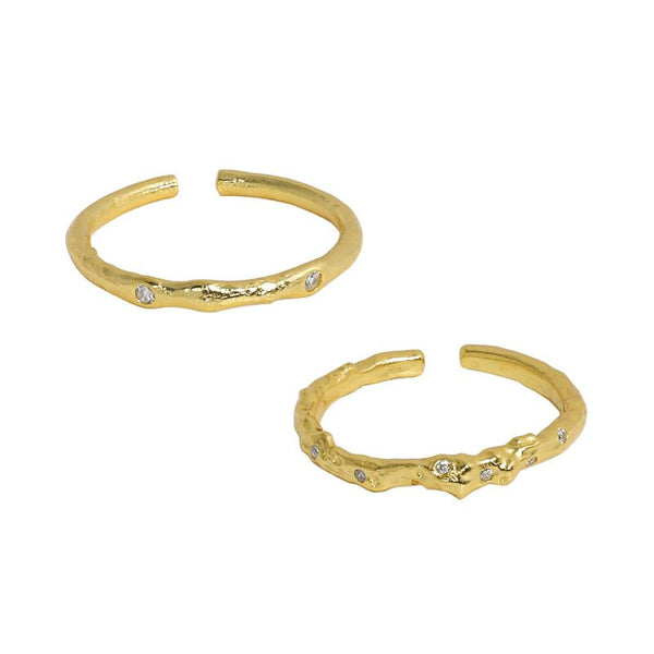 Lovcia Minimalism CZ Irregular Adjustable 925 Ring Gold-Rings-JA601 Yellow Gold-