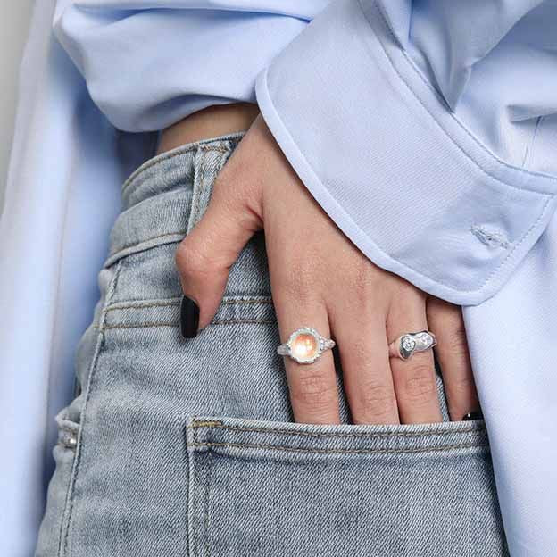 Lovcia Moonstone Ring 925 Sterling Silver Adjustable-Rings-