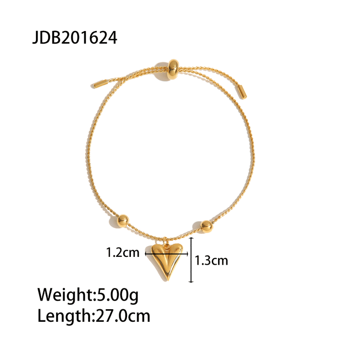 LOVCIA Gold Plated Heart Charm Slider Adjustable Bracelet for Women - Trendy Jewelry Gift for Women LOVCIA