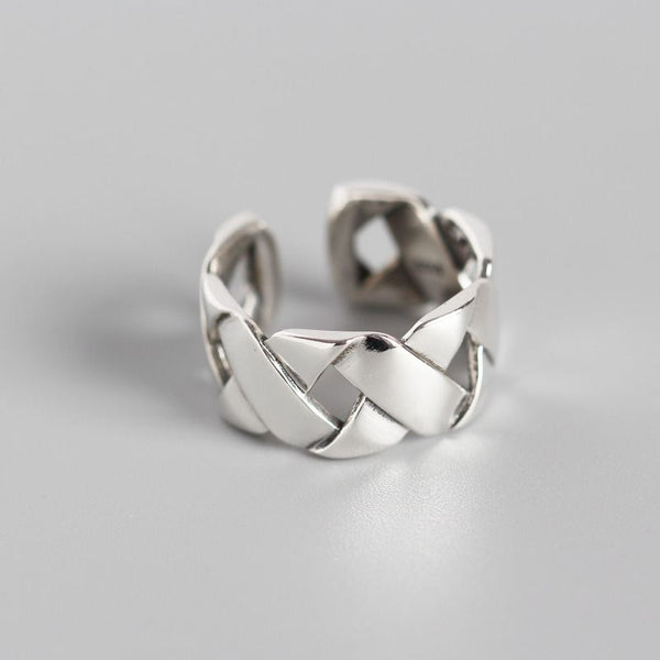 LOVCIA Weave Style 925 Sterling Silver Adjustable Ring in 11mm Size
