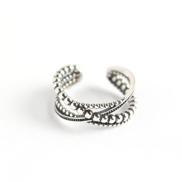 LOVCIA Vintage Beads Cross Sterling Silver Adjustable Ring