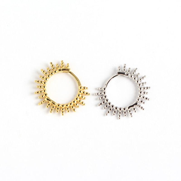 Lovcia Gold Plated 925 Silver Sun Circle Bead Huggie Hoops