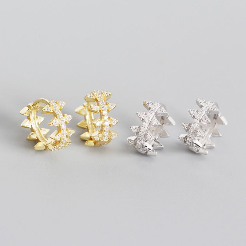 Lovcia Geometry CZ Triangle Huggie Earrings Gold 6.2mm-Earrings-Yellow Gold-