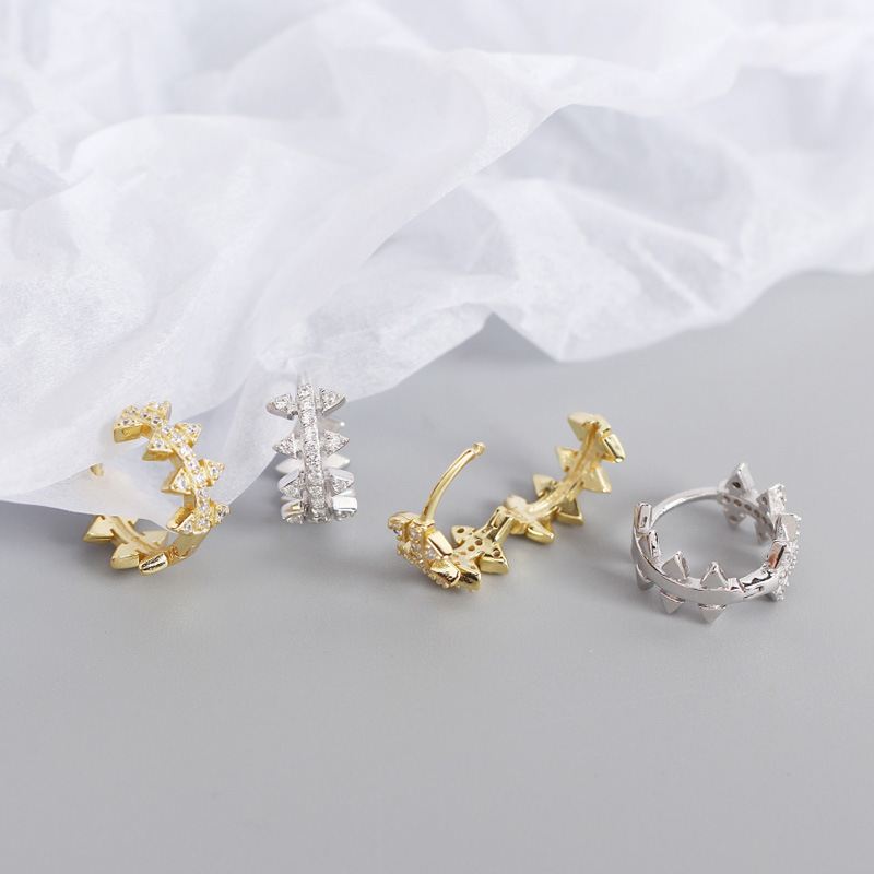 Lovcia Geometry CZ Triangle Huggie Earrings Gold 6.2mm-Earrings-Yellow Gold-