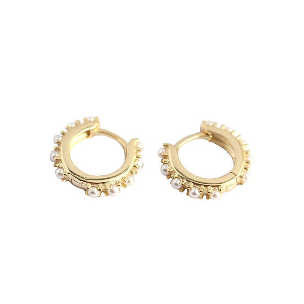 Lovcia Goldtone 925 Silver Shell Pearl Huggie Hoop Earrings