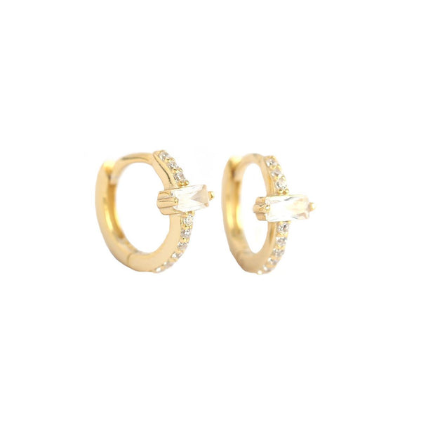 Lovcia Geometry CZ Rectangle Gold Huggie Hoop Earrings