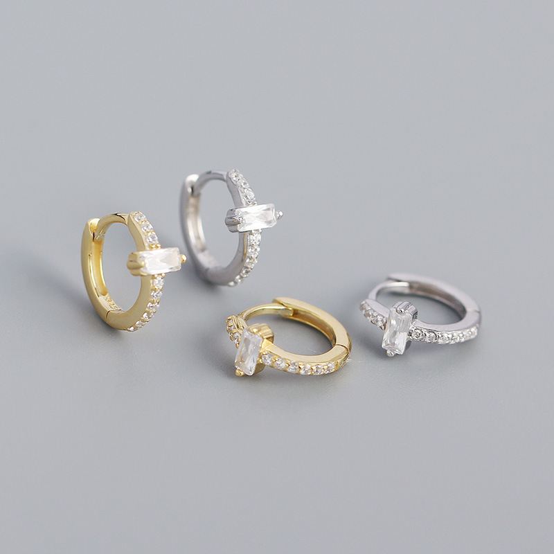 Lovcia Geometry CZ Rectangle Gold Huggie Hoop Earrings-Earrings-Silver-