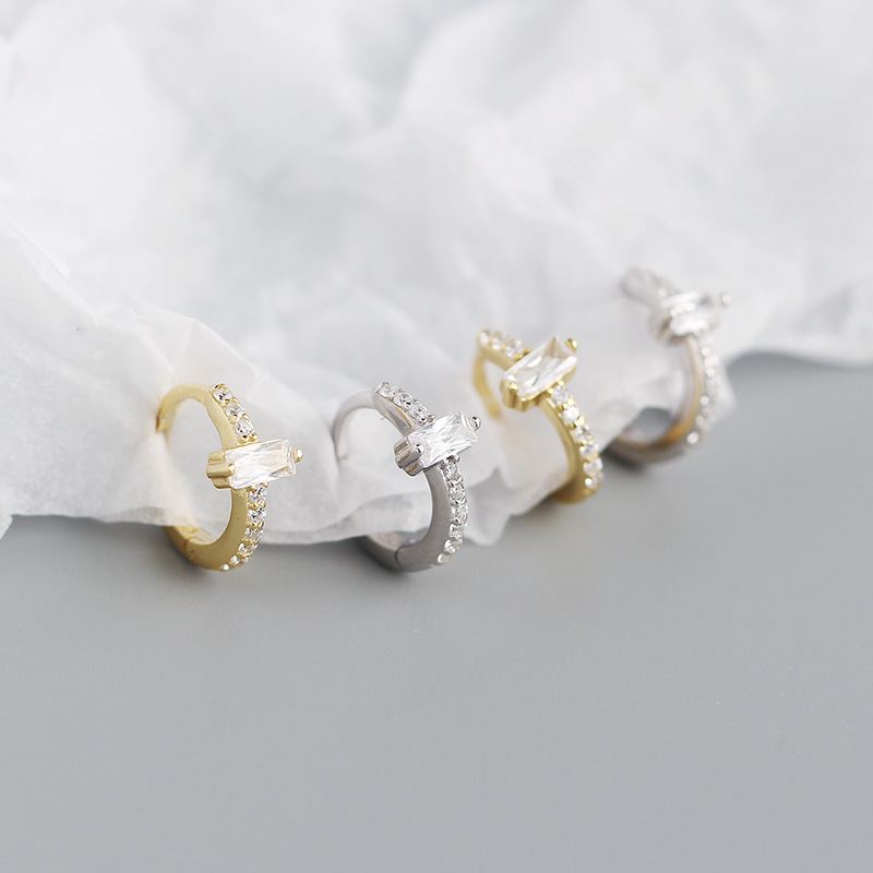 Lovcia Geometry CZ Rectangle Gold Huggie Hoop Earrings-Earrings-Silver-