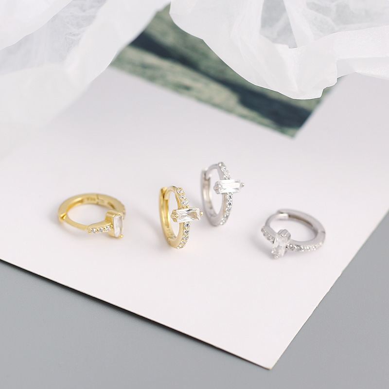 Lovcia Geometry CZ Rectangle Gold Huggie Hoop Earrings-Earrings-Silver-