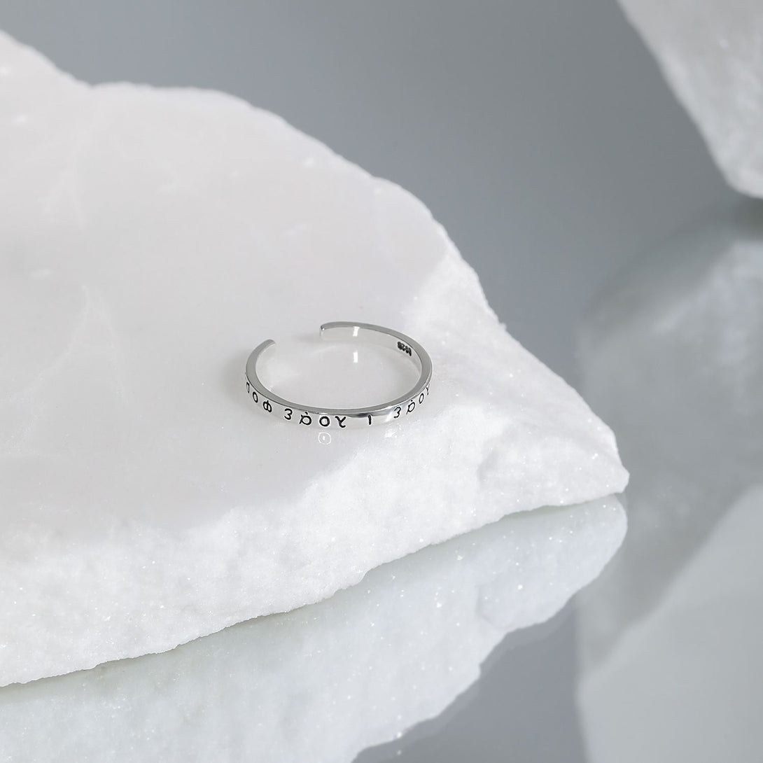 Lovcia Greek Alphabet 925 Sterling Silver Adjustable Ring-Rings-