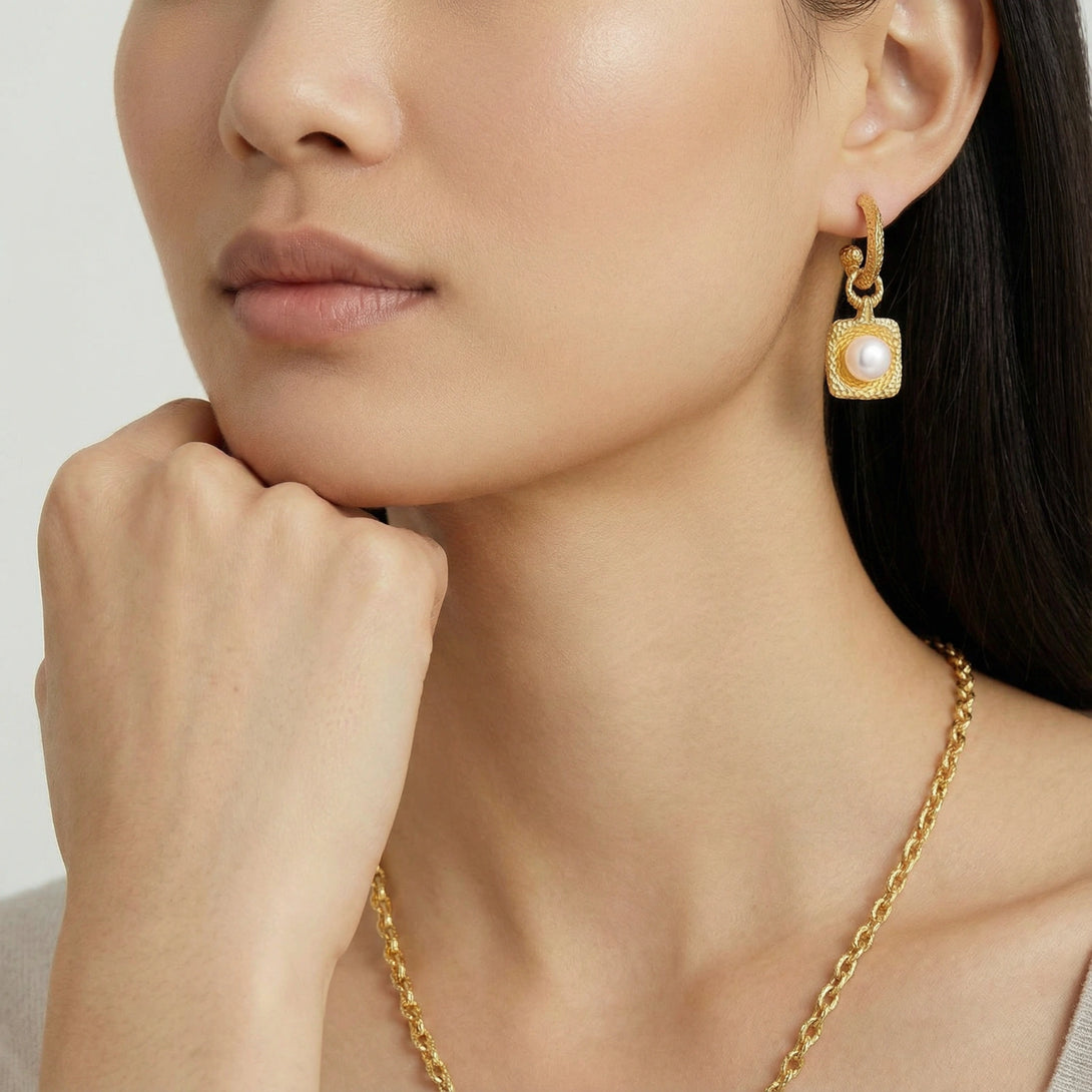 Byzantine Pearl 24K Vermeil Luxury Hoops Earrings | Lovcia
