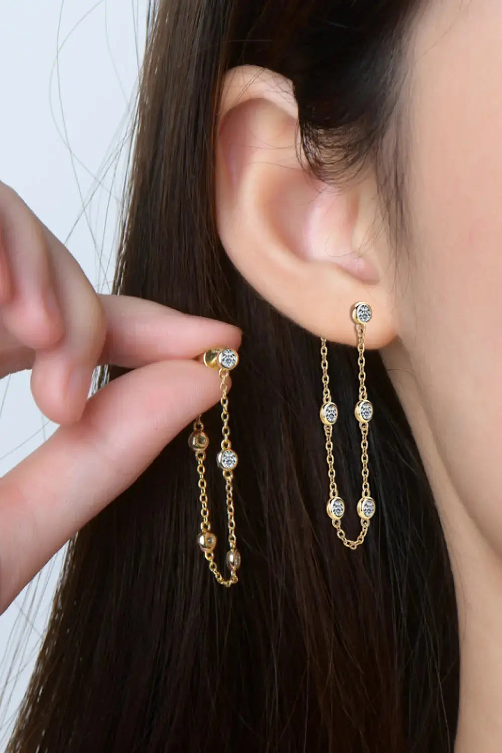 Lovcia 1 Carat Moissanite 925 Sterling Silver Chain Earrings-Earrings-Gold-One Size-Gold