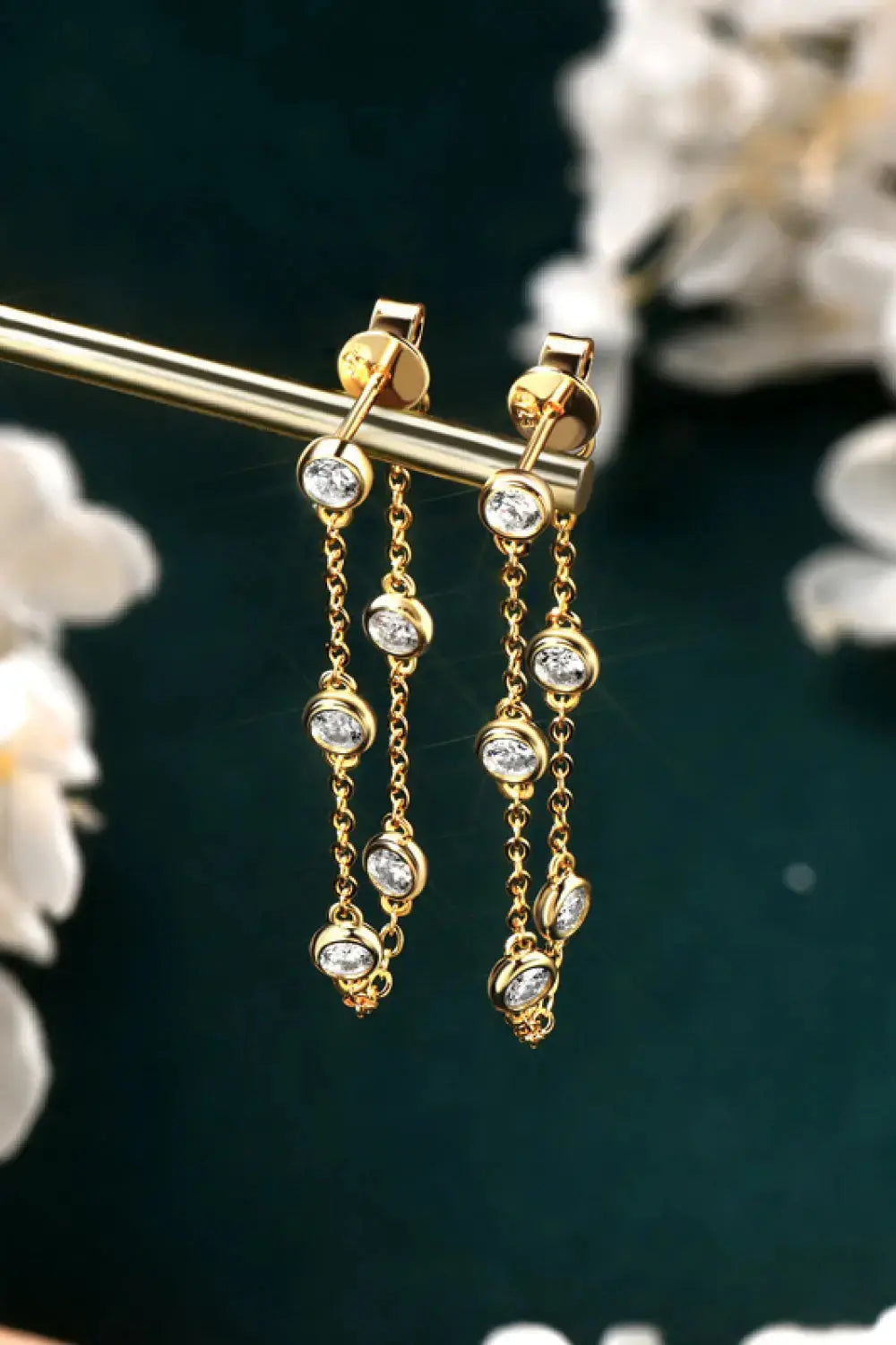 Lovcia 1 Carat Moissanite 925 Sterling Silver Chain Earrings-Earrings-Gold-One Size-Gold