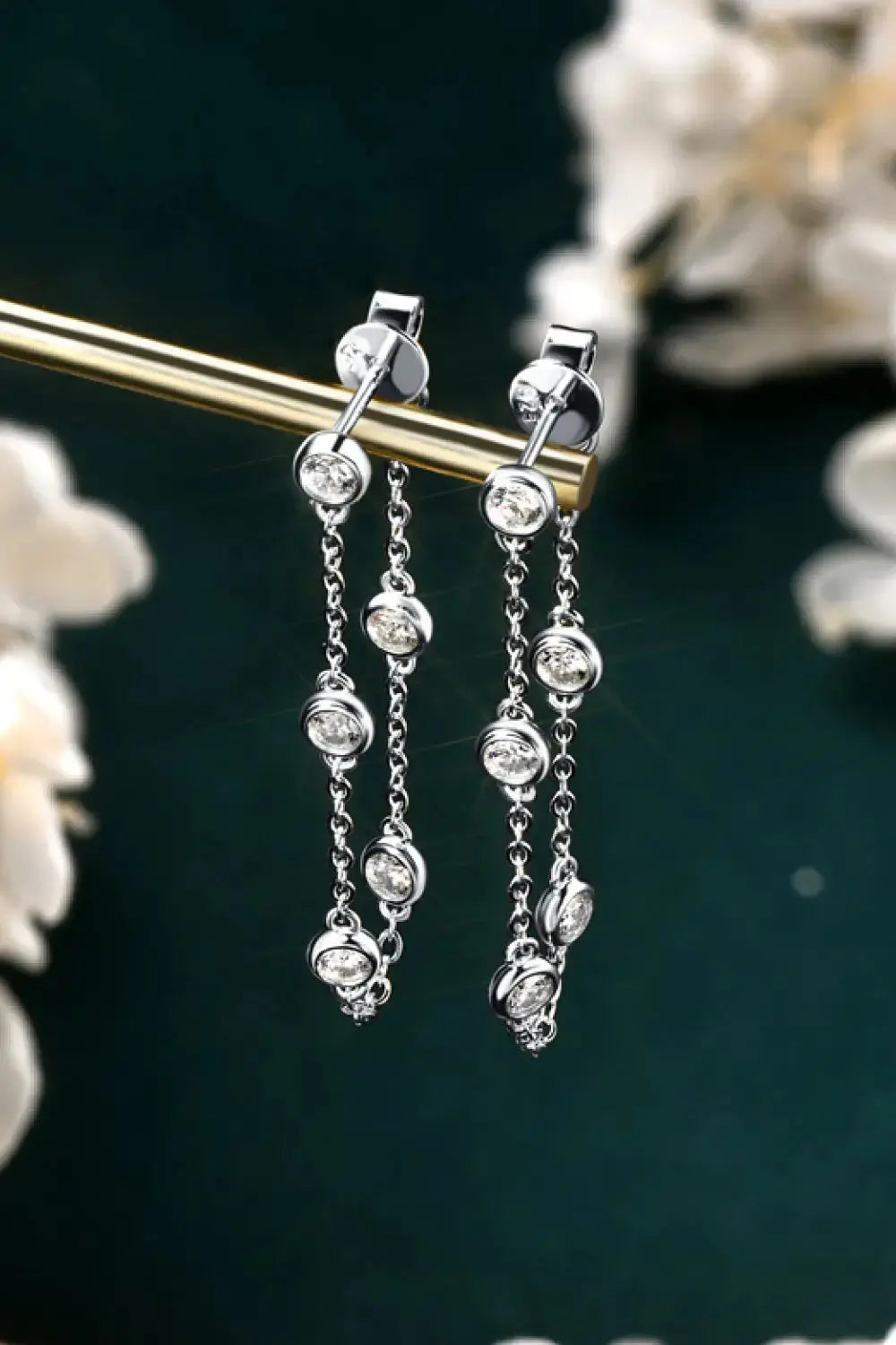 Lovcia 1 Carat Moissanite 925 Sterling Silver Chain Earrings-Earrings-Silver-One Size-Silver