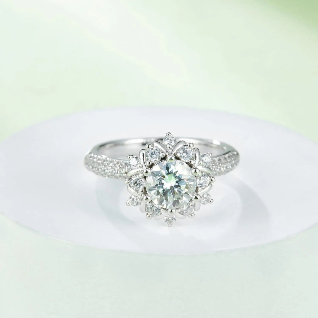 Lovcia 1 Carat Moissanite 925 Sterling Silver Flower Shape Ring-Rings-Silver-4.5-Silver