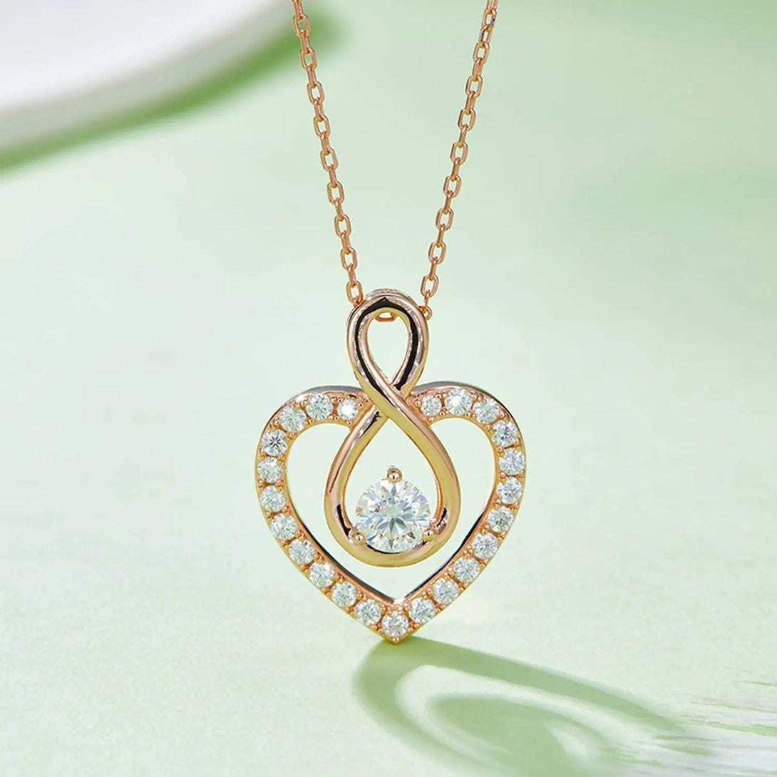 Lovcia 1 Carat Moissanite 925 Sterling Silver Heart Shape Necklace-Necklaces-Rose Gold-One Size-Rose Gold