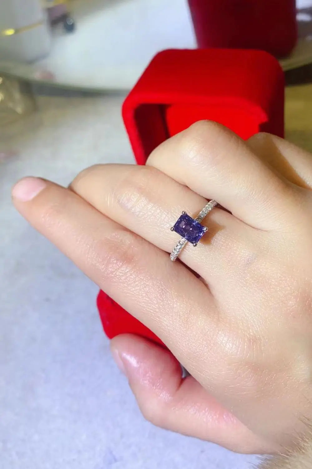 Lovcia 1 Carat Moissanite 925 Sterling Silver Rectangle Ring in Blue-Rings-Blue-5-Blue