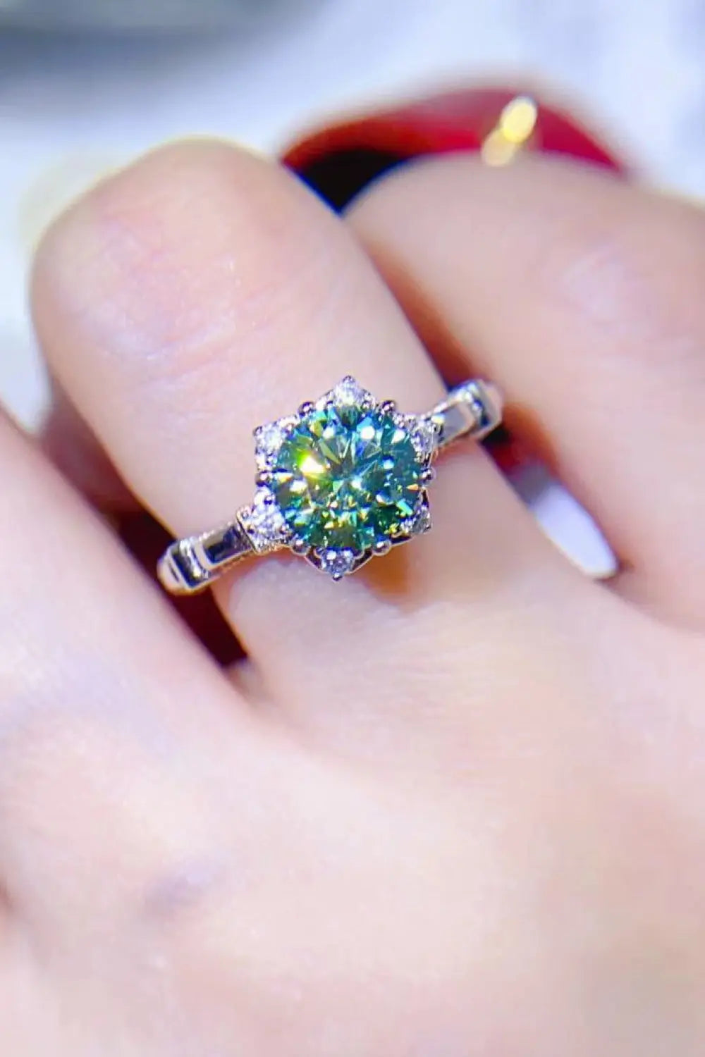 Lovcia 1 Carat Moissanite 925 Sterling Silver Ring-Rings-Light Green-4.5-Light Green