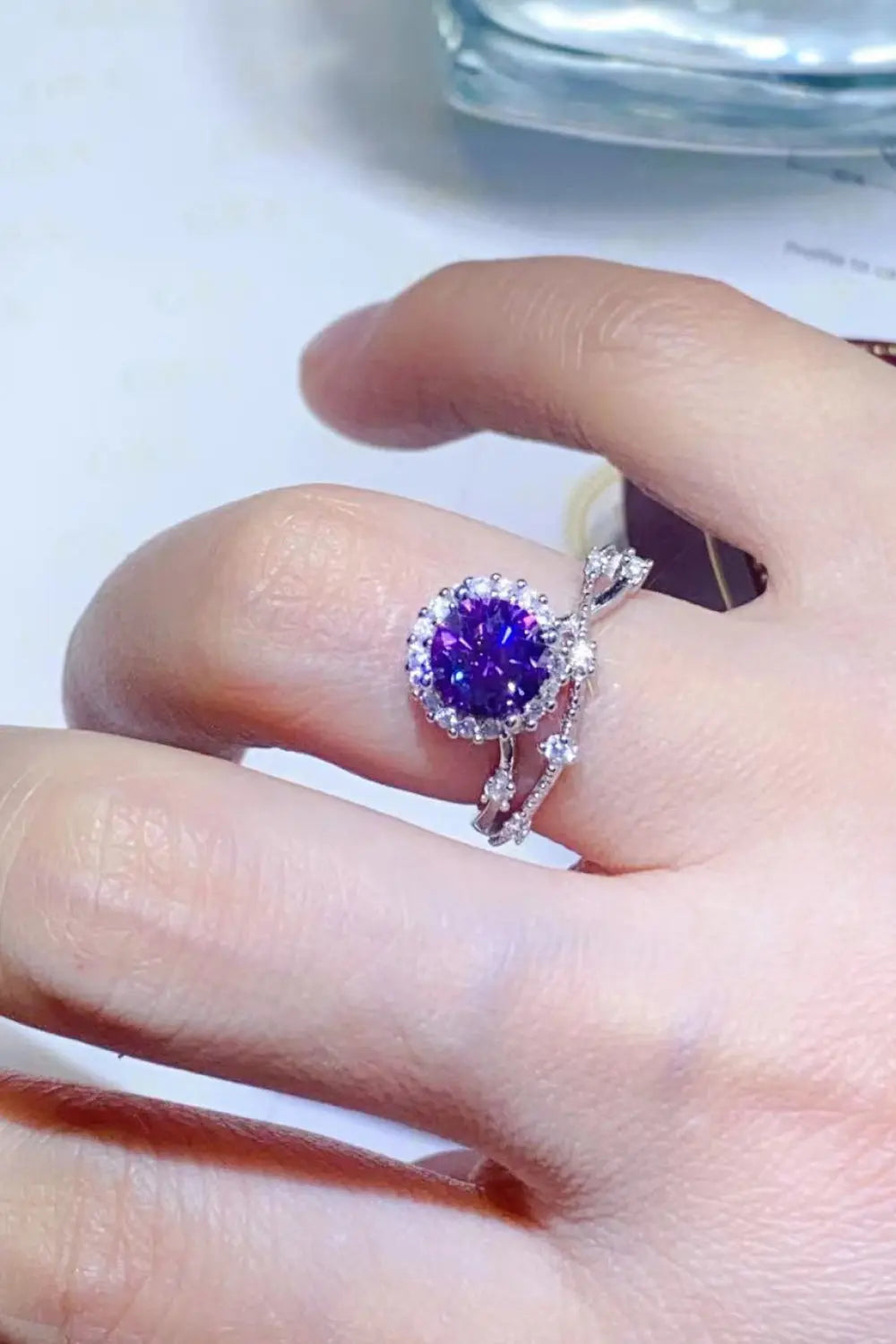 Lovcia 1 Carat Moissanite 925 Sterling Silver Ring-Rings-Purple-4.5-Purple